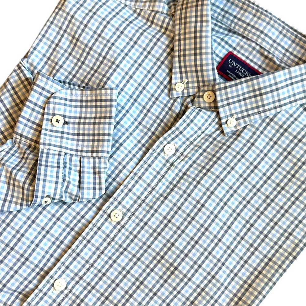UNTUCKit Shirt Men’s Large Blue Plaid‎ Nahad Performance Stretch Long Sleeve